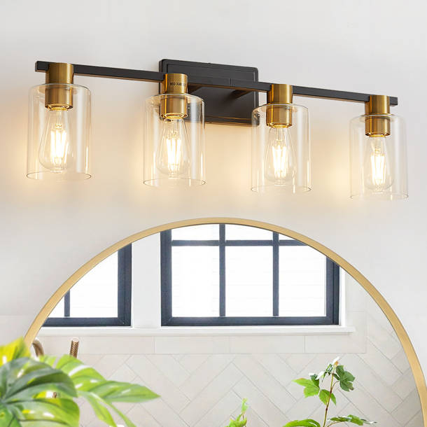 Mercer41 4 Light Dimmable Black Gold Vanity Light Mirror Headlights